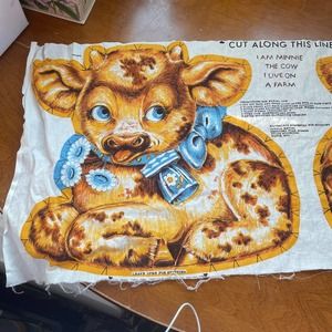 Vintage Cut & Sew Minnie The Cow Fabric Panel Uncut Stuffed Animal Pillow